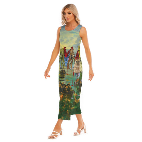 ANIMAL MIX CREATURES AND LOST SOULS AT SEA All-Over Print Women's Sleeveless Long Dress