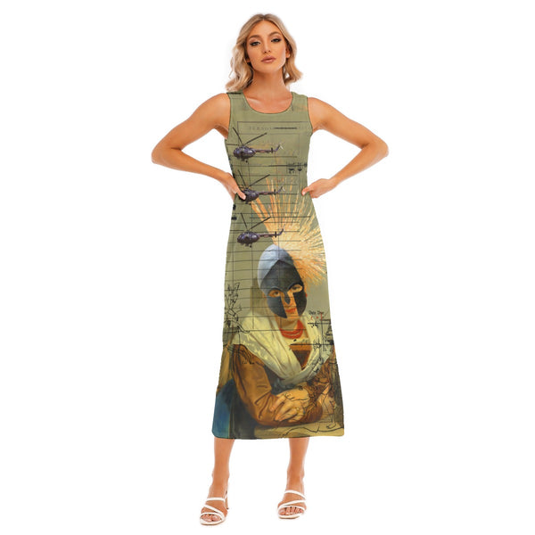 AT THE HARBOUR All-Over Print Women's Sleeveless Long Dress