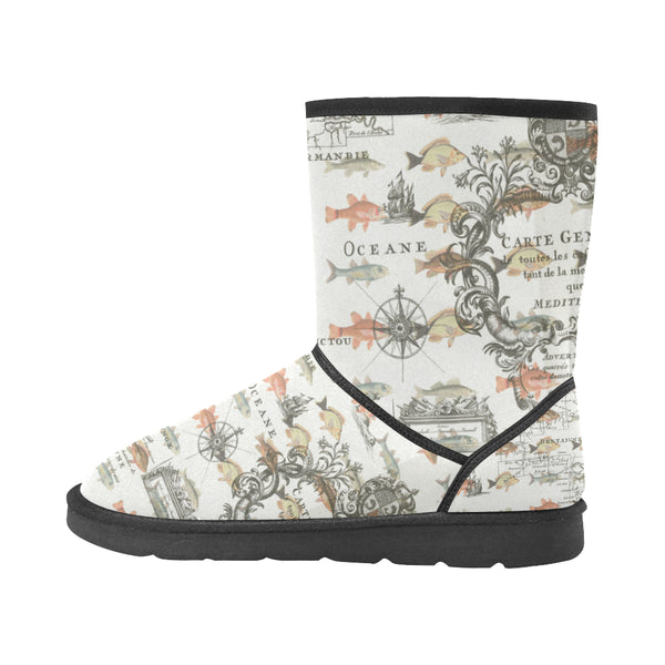 FISH AND A NAUTICAL MAP Unisex All Over Print Snow Boots