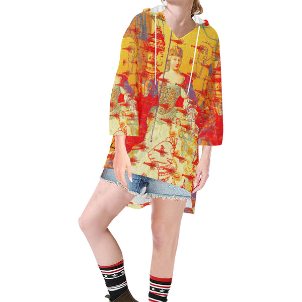 THE ONE BIG QUEEN AND THE MANY LITTLE RED LOBSTERS Unisex Step Hem Tunic Hoodie