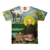 THE SAINT, HIS SNAKE AND HIS COW HAVE COME TO SAVE YOUR SOUL! Women's All Over Print Tee