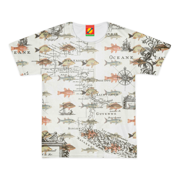 FISH AND A NAUTICAL MAP Women's All Over Print Tee