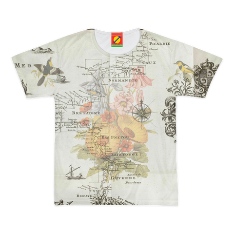 NAUTICAL MAP  SOME FLOWERS AND SOME BIRDS Men's All Over Print Tee
