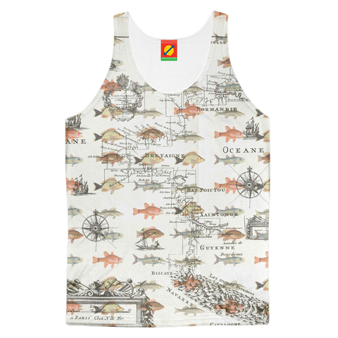 FISH AND A NAUTICAL MAP Women's All Over Print Tank Top