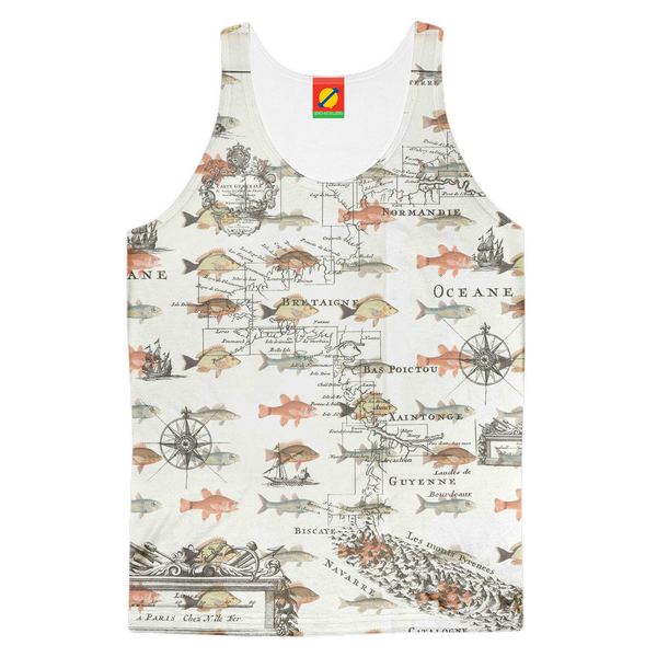 FISH AND A NAUTICAL MAP Men's All Over Print Tank Top