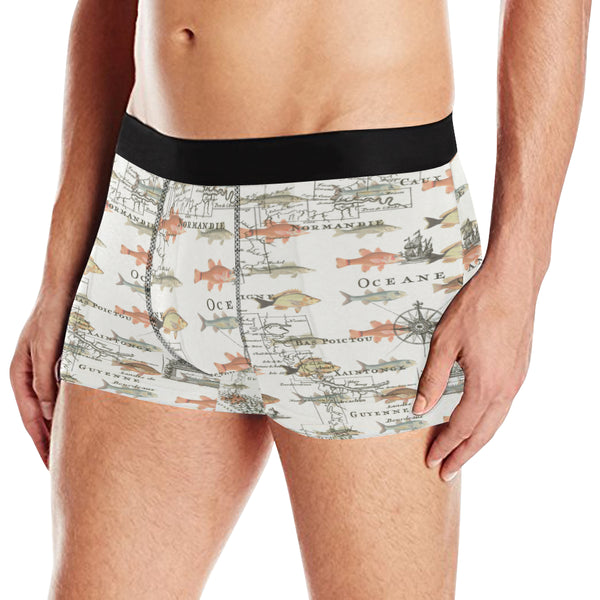 FISH AND A NAUTICAL MAP Men's All Over Print Boxer Briefs