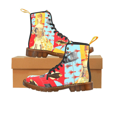 THE SHOWY PLANE HUNTER AND FISH IV Women's All Over Print Fabric High Boots