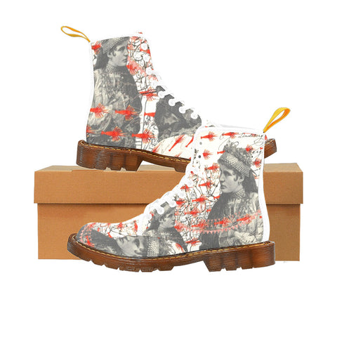 THE TWO WOMEN WITH COIN NECKLACES AND THE MANY SMALL RED LOBSTERS Women's All Over Print Fabric High Boots