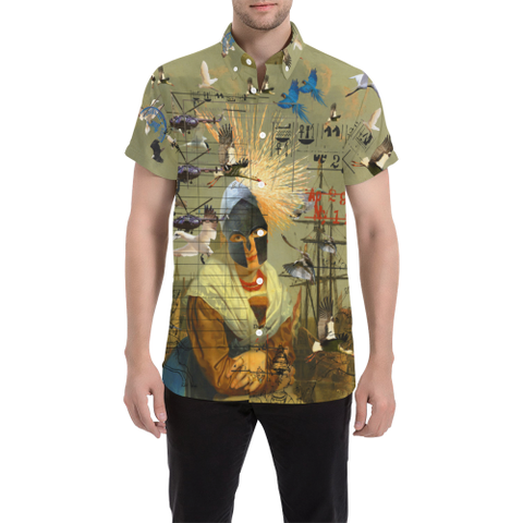 AT THE HARBOUR Men's All Over Print Short Sleeve Button Down Shirt