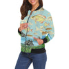 VINTAGE MOTORCYCLES AND COLORFUL FISH... IN THE MOUNTAINS All Over Print Bomber Jacket for Women