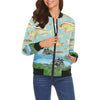 VINTAGE MOTORCYCLES AND COLORFUL FISH... IN THE MOUNTAINS All Over Print Bomber Jacket for Women