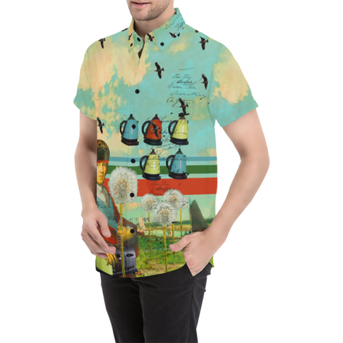 KITCHENWARES AND DANDELIONS Men's All Over Print Short Sleeve Button Down Shirt