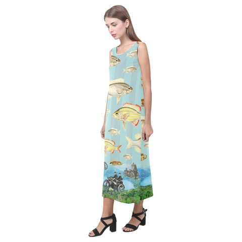 VINTAGE MOTORCYCLES AND COLORFUL FISH... IN THE MOUNTAINS Sleeveless Dress