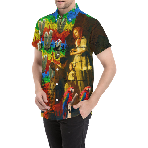 AND THIS, IS THE RAINBOW BRUSH CACTUS. II Men's All Over Print Short Sleeve Button Down Shirt