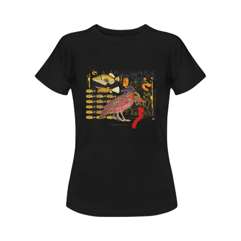 Hens and Hieroglyphics Women's Printed Cotton Tee Shirt