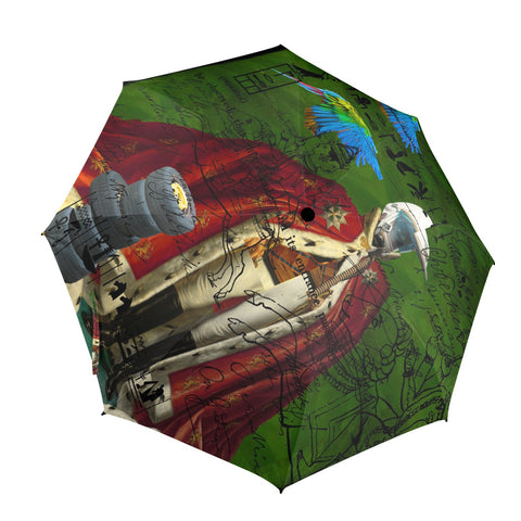 THE DISTORTED KING, THE DISTORTED COLORFUL PARROTS AND THEIR DISTORTED TREASURE OF SPARE TIRES II Semi-Automatic Foldable Umbrella