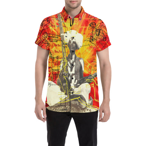 THE SITAR PLAYER Men's All Over Print Short Sleeve Button Down Shirt
